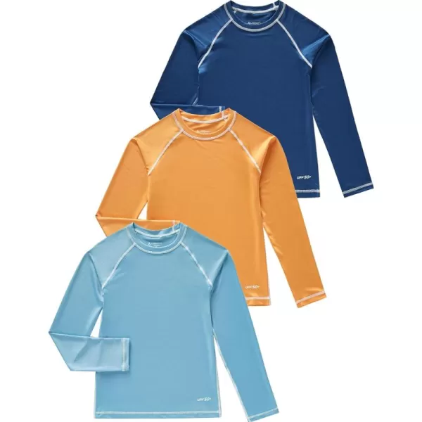 imageLiberty Pro 3 Pack Boys UPF 50 Rash Guard Long Sleeve Swim Shirts Quick Dry UV Protection Swimwear for KidsOrangeLight BlueMidnight Navy