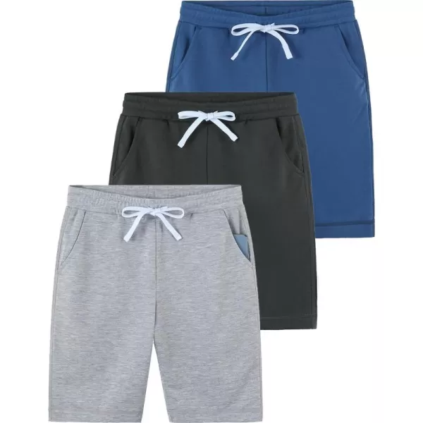 imageLiberty Pro 3Pack Youth Boys Sweat Shorts Athletic Casual Jogger Shorts with Pockets Terry Cloth Performance ActivewearGrayCharcoalBlue