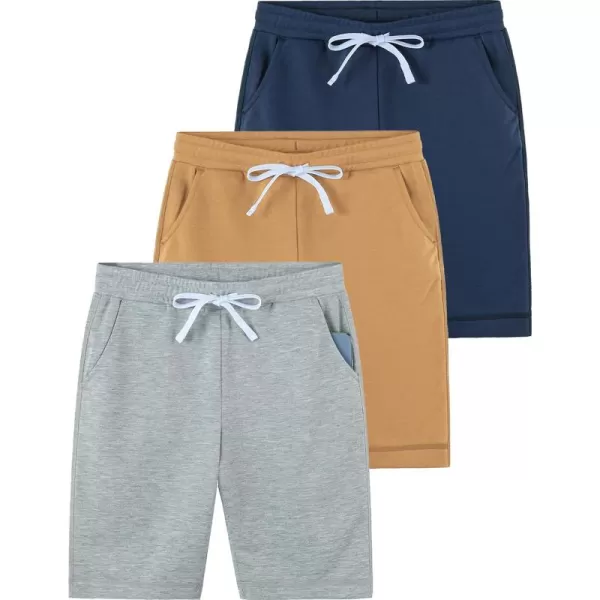 imageLiberty Pro 3Pack Youth Boys Sweat Shorts Athletic Casual Jogger Shorts with Pockets Terry Cloth Performance ActivewearNavyKhakiLight Gray