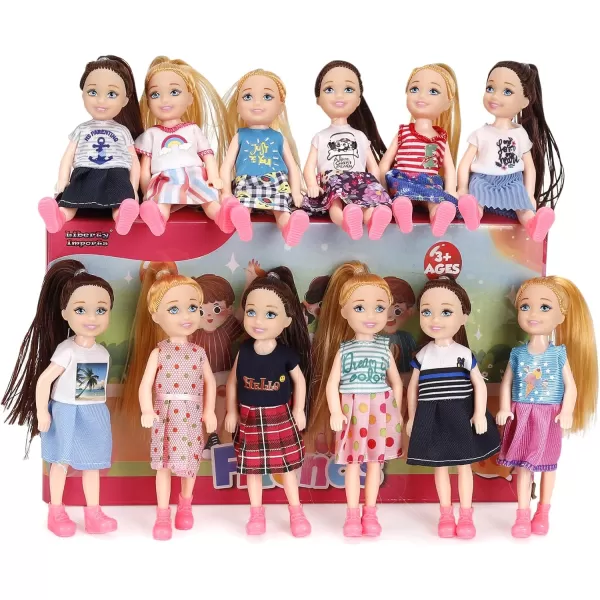 image12 Pack Little Girls Party Favors Dolls  5quot Small Toddler Doll Toys Kids Miniature Figures Friends Bulk Bundle Play Set
