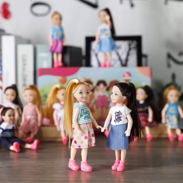 image12 Pack Little Girls Party Favors Dolls  5quot Small Toddler Doll Toys Kids Miniature Figures Friends Bulk Bundle Play Set