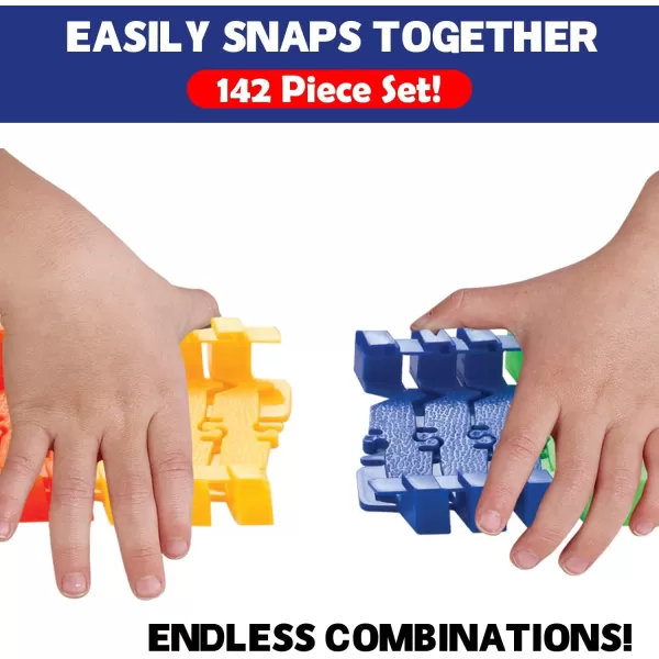 image142 Pieces Police Patrol Chase Create a Road Super Snap Speedway  Magic Journey Flexible Track Set with LED Light Up Toy Cars