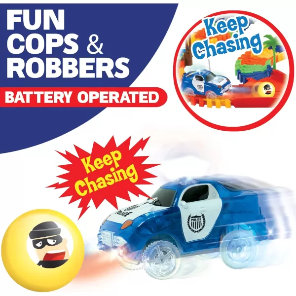image142 Pieces Police Patrol Chase Create a Road Super Snap Speedway  Magic Journey Flexible Track Set with LED Light Up Toy Cars