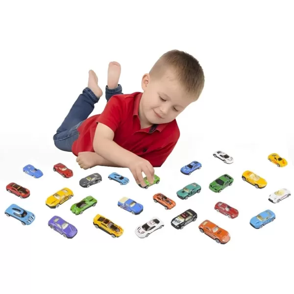 image25 Piece Diecast Cars Pack Toy Playset in Storage Carrying Tub  164 Scale Metal Alloy Diecast Vehicles Collection for Kids