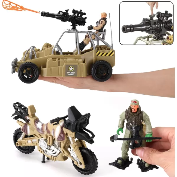 image26 PCS Army Men Helicopter Carrier Toys Military Soldier Action Figures Combat Truck Motorcycle Jumbo Transport Aircraft with Lights ampamp Sound Weapons Accessories Playset for Kids Boys