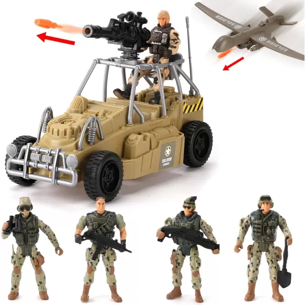 image26 PCS Army Men Helicopter Carrier Toys Military Soldier Action Figures Combat Truck Motorcycle Jumbo Transport Aircraft with Lights ampamp Sound Weapons Accessories Playset for Kids Boys