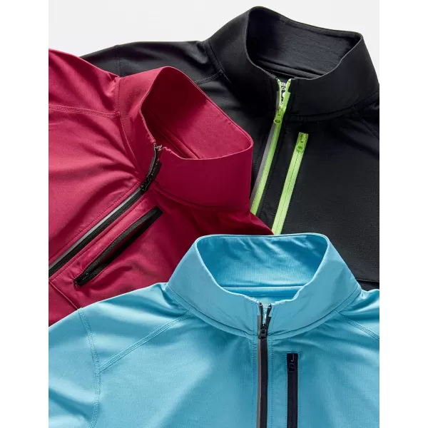 image3 Pack Mens Quarter 14 Zip Pullover Long Sleeve Workout Jackets Athletic Dry Fit Running ShirtsBlackBurgundyGlacier Blue