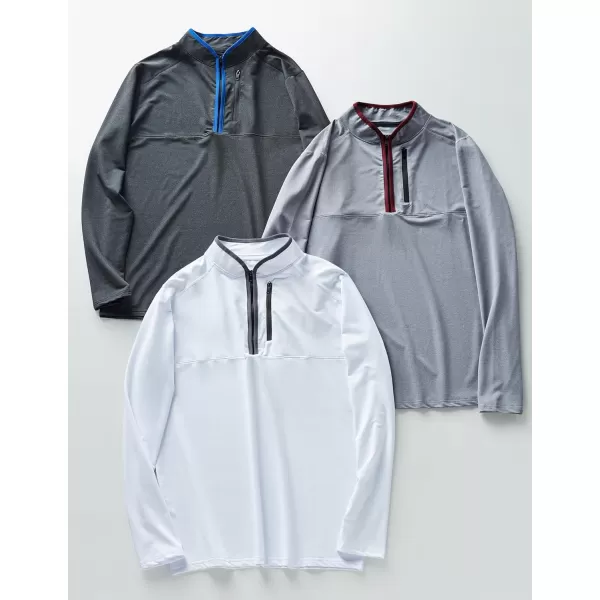 image3 Pack Mens Quarter 14 Zip Pullover Long Sleeve Workout Jackets Athletic Dry Fit Running ShirtsBlackWhiteGray