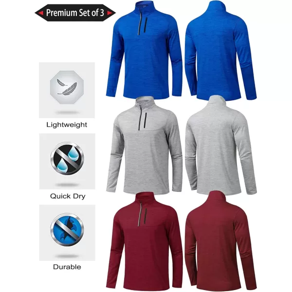 image3 Pack Mens Quarter 14 Zip Pullover Long Sleeve Workout Jackets Athletic Dry Fit Running ShirtsLight GrayBlueMaroon