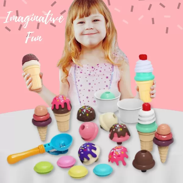 image32 PCS Ice Cream Cart Toys for Toddlers Kids Pretend Play Food Scoop ampamp Serve Macaroon Dessert Set Kitchen Accessories Icecream Shop Wagon