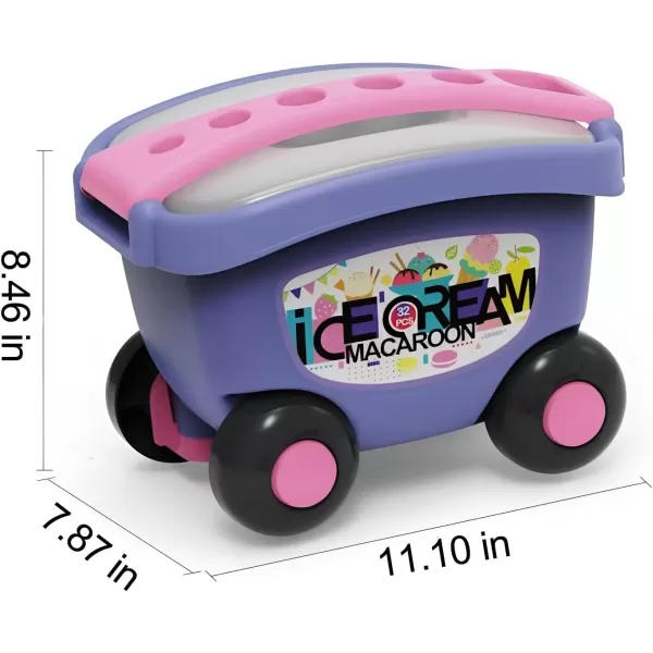 image32 PCS Ice Cream Cart Toys for Toddlers Kids Pretend Play Food Scoop ampamp Serve Macaroon Dessert Set Kitchen Accessories Icecream Shop Wagon