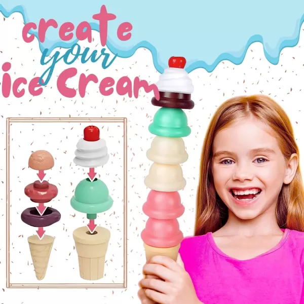 image32 PCS Ice Cream Cart Toys for Toddlers Kids Pretend Play Food Scoop ampamp Serve Macaroon Dessert Set Kitchen Accessories Icecream Shop Wagon