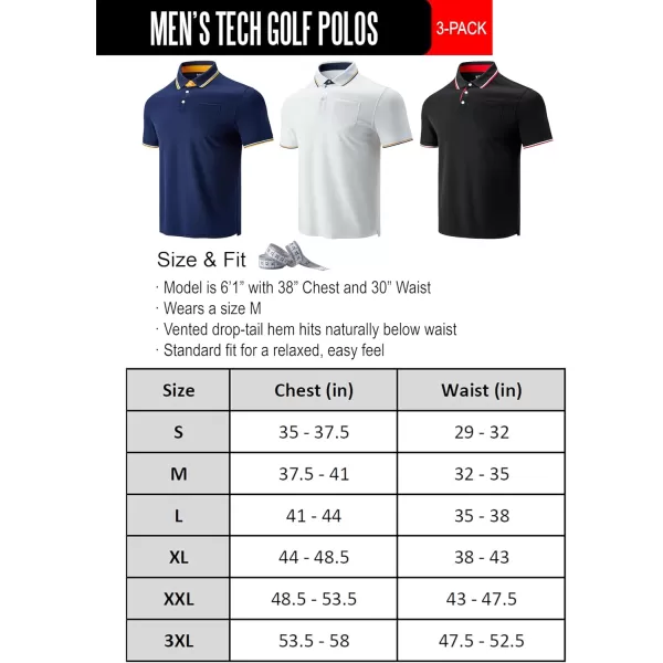 image3Pack Mens Golf Shirt Performance Sport Short Sleeve Moisture Wicking Dry Fit Golf Polo Active Shirts for MenMidnight NavyWhiteBlack