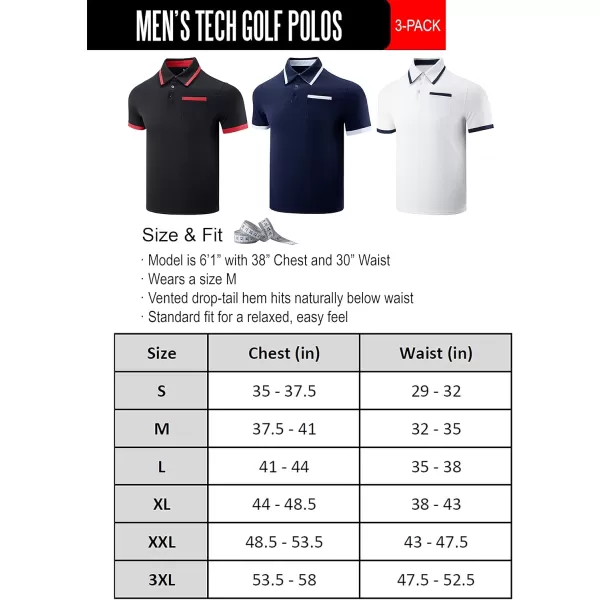 image3Pack Mens Golf Shirt Performance Sport Short Sleeve Moisture Wicking Dry Fit Golf Polo Active Shirts for MenNavyBlackWhite