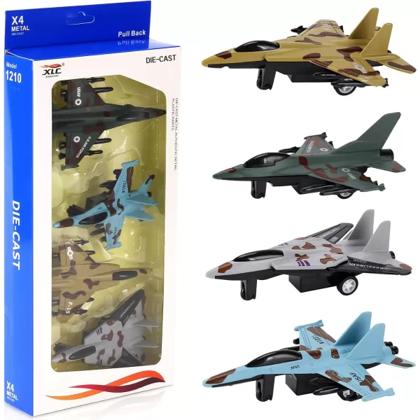 image4 Pack Diecast Fighter Jets Pullback Airplane Military Plane Toys Army Air Force Party Favors Kids Playset and Durable Diecast Metal Miniature Aircraft Models for Imaginative Play