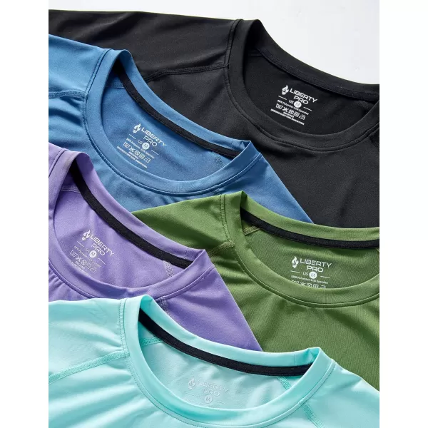 image5 Pack Mens Active Quick Dry Crew Neck T Shirts  Athletic Running Gym Workout Short Sleeve Tee Tops BulkBlackOliveCyan BlueDark LavenderSoft Denim