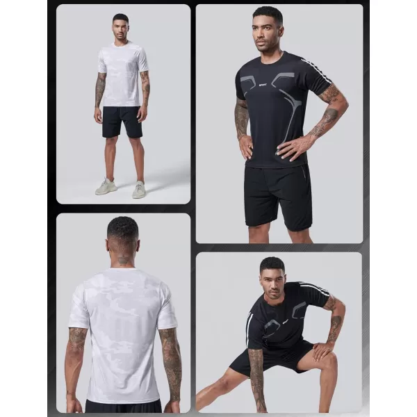 image5 Pack Mens Active Quick Dry Crew Neck T Shirts  Athletic Running Gym Workout Short Sleeve Tee Tops BulkCamoRedNavyBlackTeal Blue