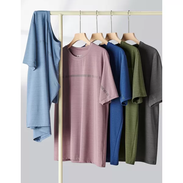 image5 Pack Mens Active Quick Dry Crew Neck T Shirts  Athletic Running Gym Workout Short Sleeve Tee Tops BulkDusty BlueMisty PurpleArmy GreenNavyCharocal