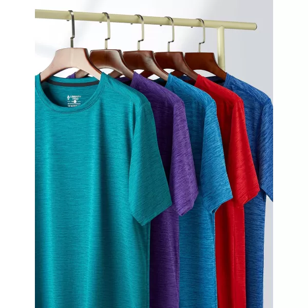 image5 Pack Mens Active Quick Dry Crew Neck T Shirts  Athletic Running Gym Workout Short Sleeve Tee Tops BulkGreenRedPurpleTealSapphire Blue