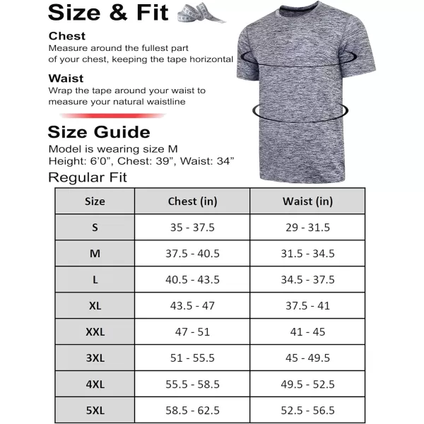 image5 Pack Mens Active Quick Dry Crew Neck T Shirts  Athletic Running Gym Workout Short Sleeve Tee Tops BulkHeather BlackBlueGrayNavyMaroon