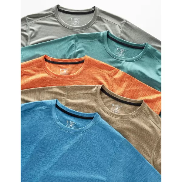 image5 Pack Mens Active Quick Dry Crew Neck T Shirts  Athletic Running Gym Workout Short Sleeve Tee Tops BulkKhakiSageOrangeHeritage BlueMineral Blue