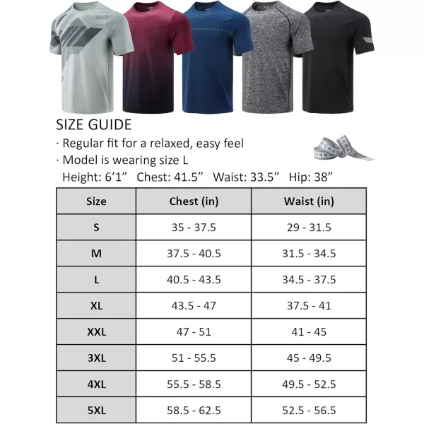 image5 Pack Mens Active Quick Dry Crew Neck T Shirts  Athletic Running Gym Workout Short Sleeve Tee Tops BulkLight GrayGradient RedBlueCharcoalBlack