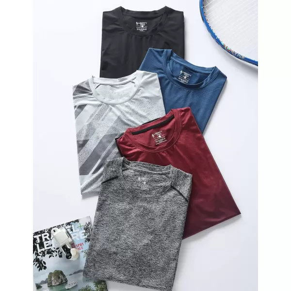 image5 Pack Mens Active Quick Dry Crew Neck T Shirts  Athletic Running Gym Workout Short Sleeve Tee Tops BulkLight GrayGradient RedBlueCharcoalBlack