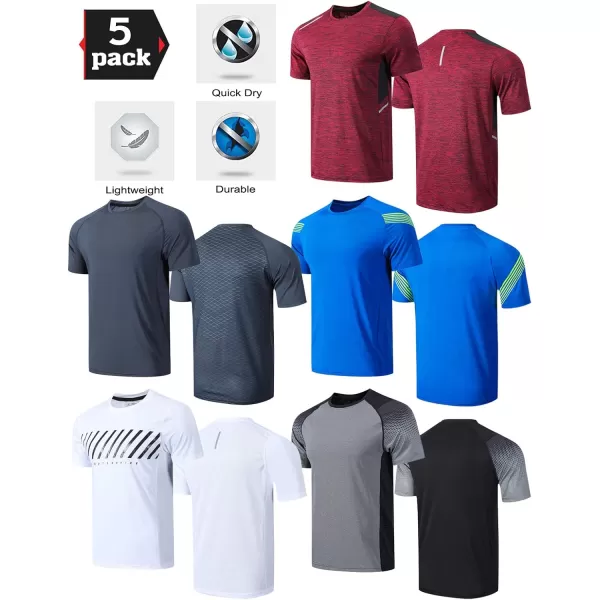 image5 Pack Mens Active Quick Dry Crew Neck T Shirts  Athletic Running Gym Workout Short Sleeve Tee Tops BulkWhiteGrayBlueCharcoalMaroon