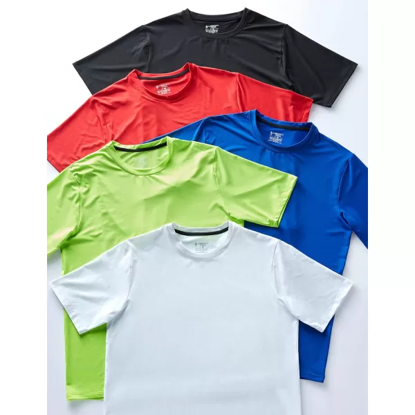 image5 Pack Mens Active Quick Dry Crew Neck T Shirts  Athletic Running Gym Workout Short Sleeve Tee Tops BulkWhiteRedLimeBlueBlack