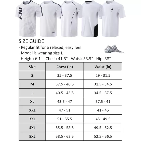 image5 Pack Mens Active Quick Dry Crew Neck T Shirts  Athletic Running Gym Workout Short Sleeve Tee Tops BulkWhites