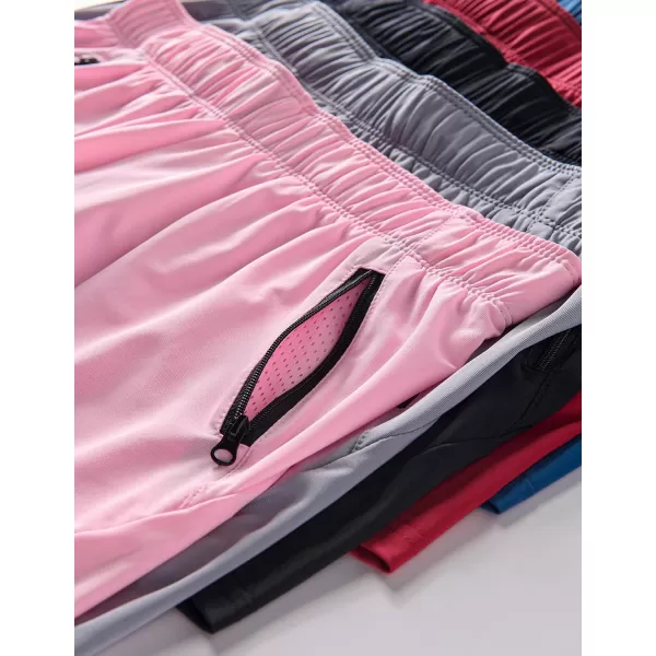 image5 Pack Womens Workout Gym Shorts Casual Lounge Set Ladies Active Athletic Apparel with Zipper PocketsBlackGrayMaroonLight PinkSteel Blue