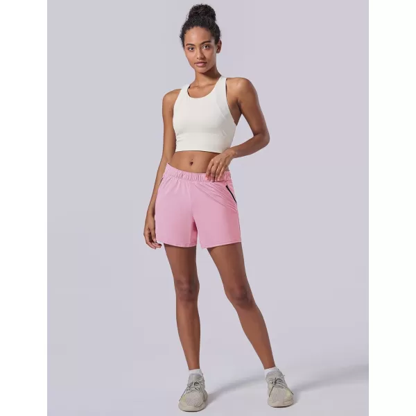 image5 Pack Womens Workout Gym Shorts Casual Lounge Set Ladies Active Athletic Apparel with Zipper PocketsBlackGrayMaroonLight PinkSteel Blue