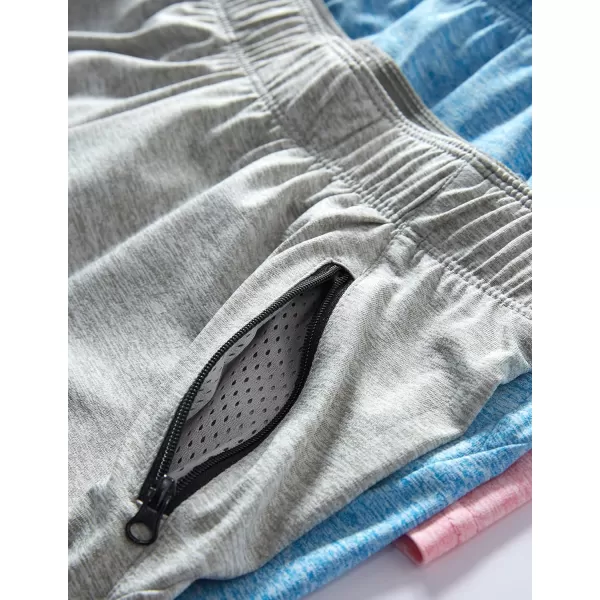 image5 Pack Womens Workout Gym Shorts Casual Lounge Set Ladies Active Athletic Apparel with Zipper PocketsHeather BlackBluePurplePinkGray