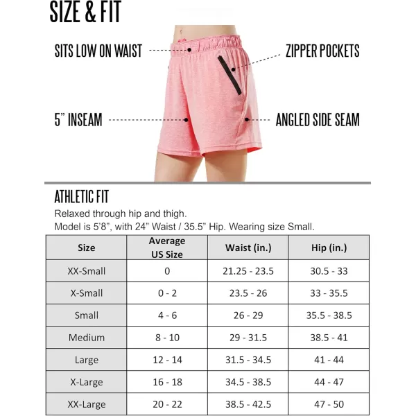 image5 Pack Womens Workout Gym Shorts Casual Lounge Set Ladies Active Athletic Apparel with Zipper PocketsHeather BlackBluePurplePinkGray