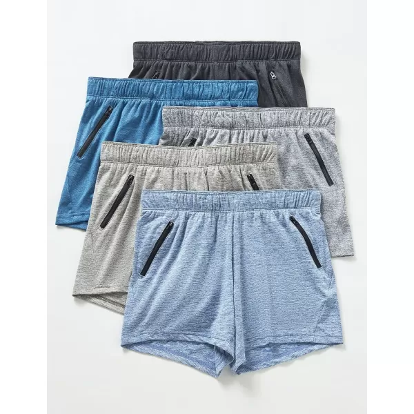 image5 Pack Womens Workout Gym Shorts Casual Lounge Set Ladies Active Athletic Apparel with Zipper PocketsHeather BlackGrayBlue