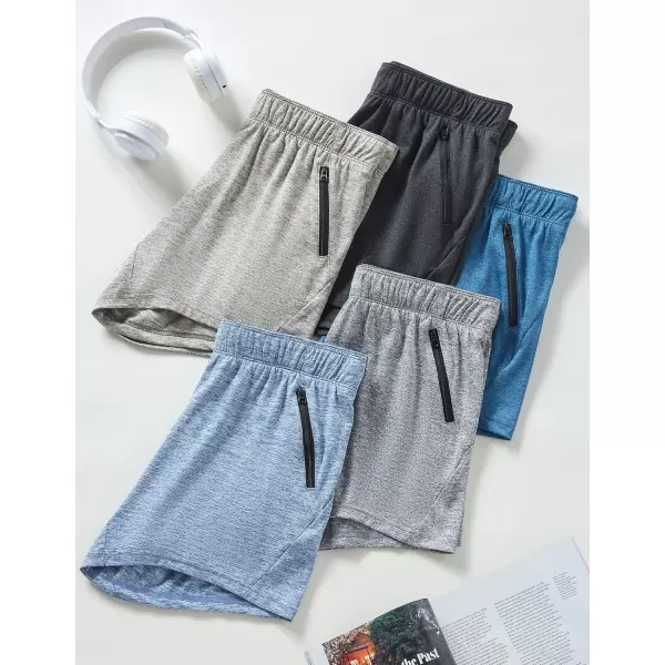 image5 Pack Womens Workout Gym Shorts Casual Lounge Set Ladies Active Athletic Apparel with Zipper PocketsHeather BlackGrayBlue