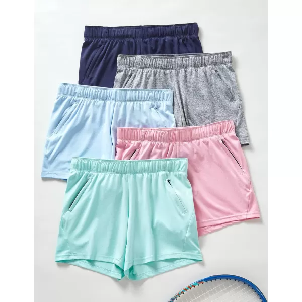 image5 Pack Womens Workout Gym Shorts Casual Lounge Set Ladies Active Athletic Apparel with Zipper PocketsHeather MintPinkBlueGrayNavy