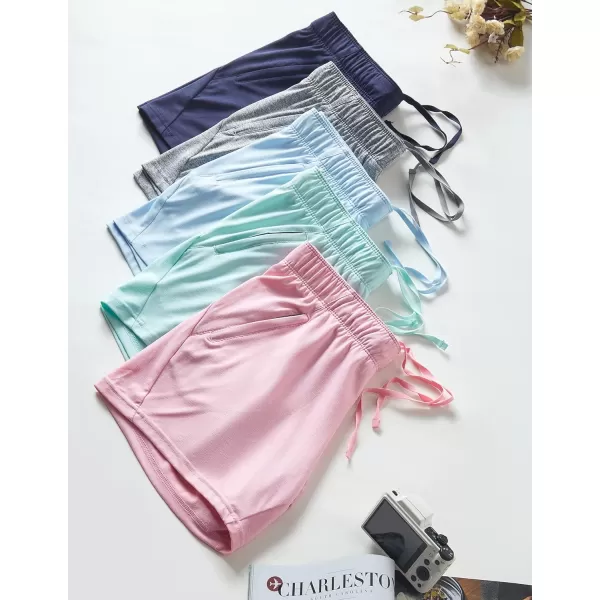 image5 Pack Womens Workout Gym Shorts Casual Lounge Set Ladies Active Athletic Apparel with Zipper PocketsHeather MintPinkBlueGrayNavy