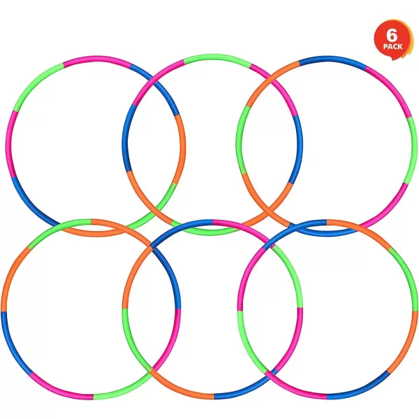 image6 Pack Toy Hoop Bundle Pack  Snap Together Detachable Adjustable Weight Size Plastic Hoops  Kids Hoola Rings for Sports Exercise Playing 32Inch