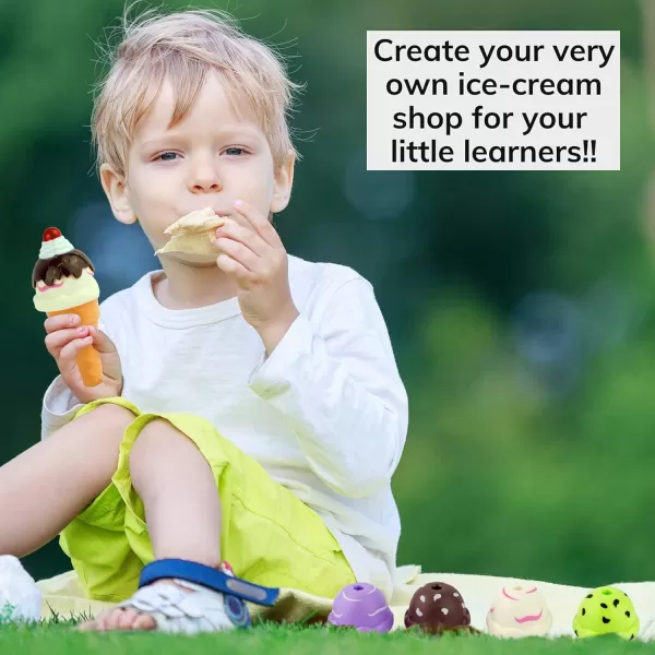 imageKids Ice Cream Toy Set  Pretend Play Sweet Treats Ice Cream Parlour Dessert Accessories Playset with Cone and Scoop for Toddler Imaginary Play