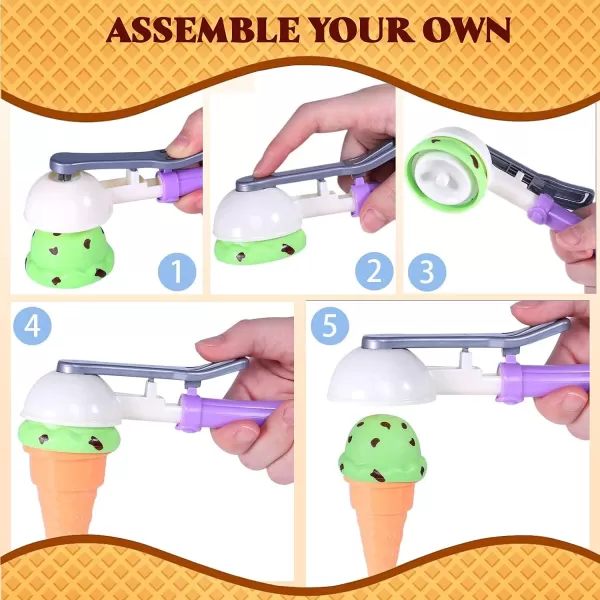 imageKids Ice Cream Toy Set  Pretend Play Sweet Treats Ice Cream Parlour Dessert Accessories Playset with Cone and Scoop for Toddler Imaginary Play