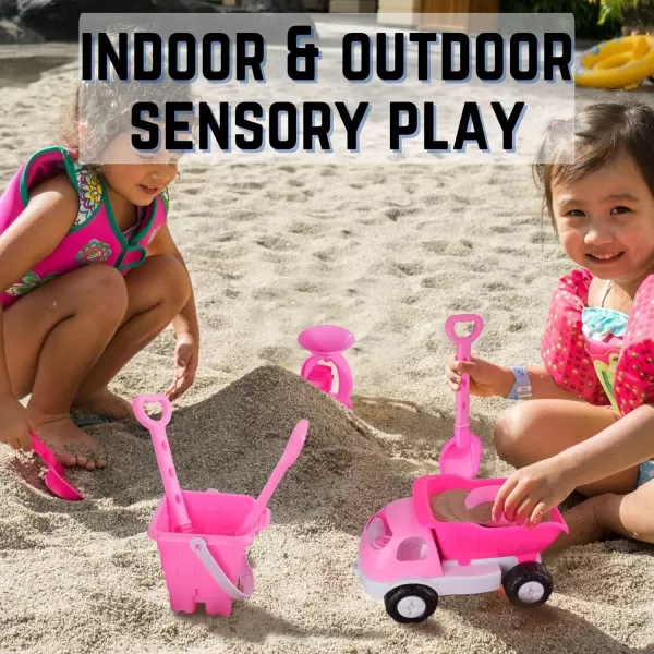 imageLiberty Imports 14 PCS Pink Sand Toys Princess Castle Beach Play Set for Girls with Dump Truck Sandwheel Bucket Play Tools and Sand Molds Imaginative Playset for Kids Toddlers