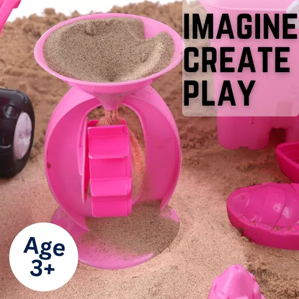 imageLiberty Imports 14 PCS Pink Sand Toys Princess Castle Beach Play Set for Girls with Dump Truck Sandwheel Bucket Play Tools and Sand Molds Imaginative Playset for Kids Toddlers