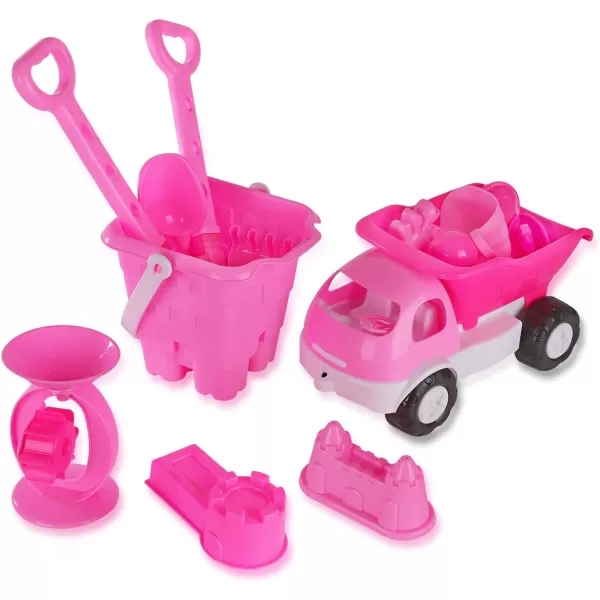 imageLiberty Imports 14 PCS Pink Sand Toys Princess Castle Beach Play Set for Girls with Dump Truck Sandwheel Bucket Play Tools and Sand Molds Imaginative Playset for Kids Toddlers