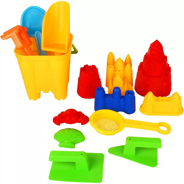 imageLiberty Imports 15Piece Sand Castle Building Kit  Ultimate Beach Toy Set with Large Bucket Rake Shovels Molds and More  Ideal for Kids Sand Play Beach Fun and Outdoor Activities