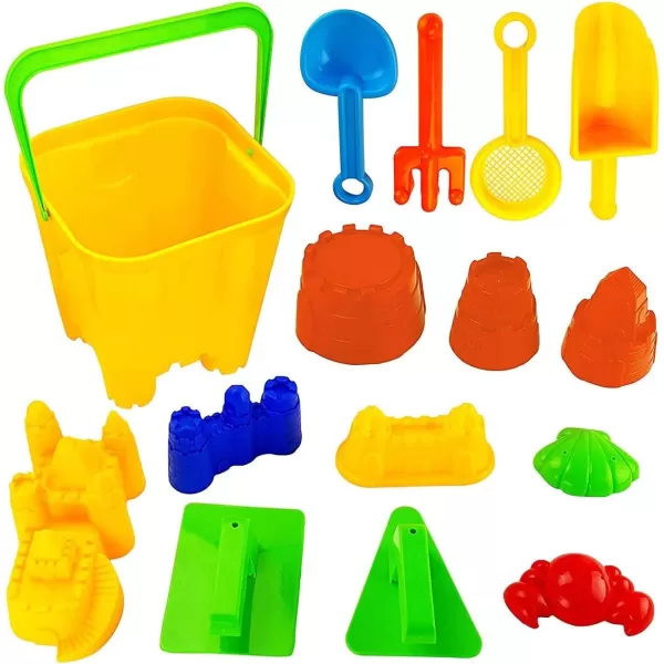 imageLiberty Imports 15Piece Sand Castle Building Kit  Ultimate Beach Toy Set with Large Bucket Rake Shovels Molds and More  Ideal for Kids Sand Play Beach Fun and Outdoor Activities