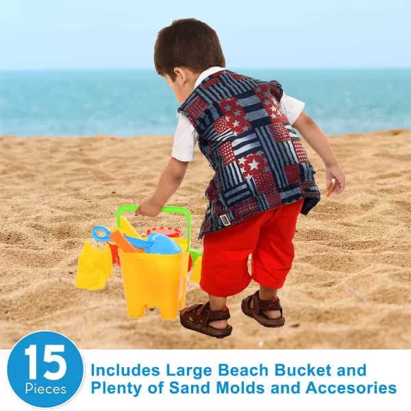 imageLiberty Imports 15Piece Sand Castle Building Kit  Ultimate Beach Toy Set with Large Bucket Rake Shovels Molds and More  Ideal for Kids Sand Play Beach Fun and Outdoor Activities