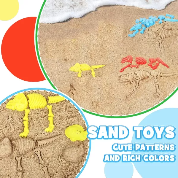 imageLiberty Imports 3 Pack Large Dinosaur Fossil Sand Molds Beach Toy Set with Rake and Shovel for Kids Summer Outdoors 25 Pcs Playset