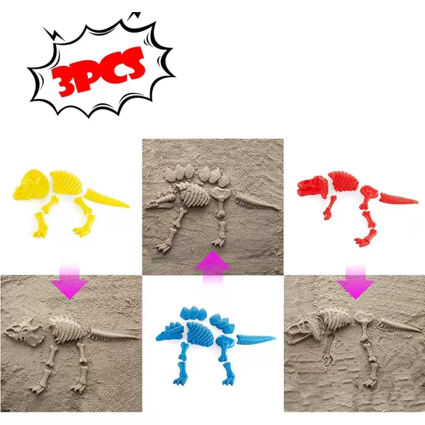 imageLiberty Imports 3 Pack Large Dinosaur Fossil Sand Molds Beach Toy Set with Rake and Shovel for Kids Summer Outdoors 25 Pcs Playset