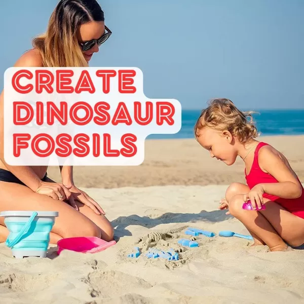 imageLiberty Imports 3 Pack Large Dinosaur Fossil Sand Molds Beach Toy Set with Rake and Shovel for Kids Summer Outdoors 25 Pcs Playset